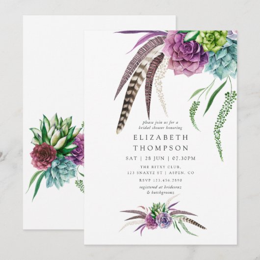 Mystieke Boho Succulent Bruidsdouche Kaart (Voorkant / Achterkant)