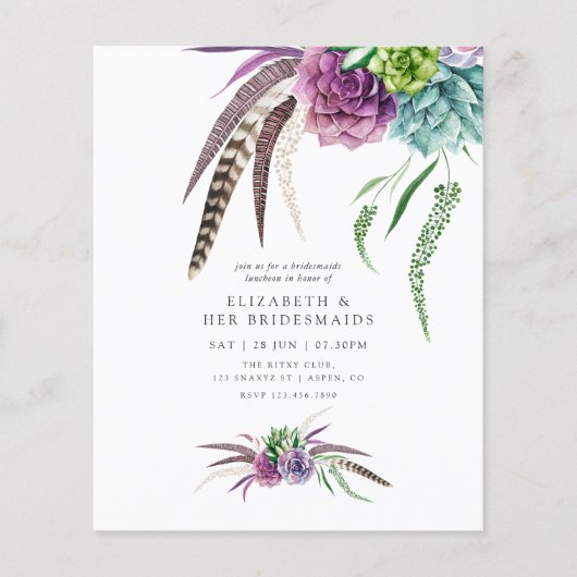Mystieke Boho Succulent Bruidsmeisjes Luncheon Flyer (Voorkant)