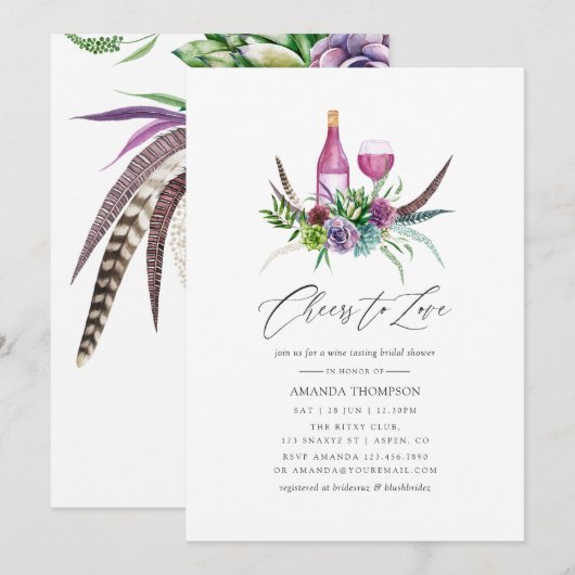 Mystieke Boho Succulente Bruidsdouche Wijnproeveri Kaart (Voorkant / Achterkant)