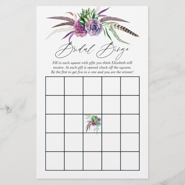 Mystieke Boho Succulente Bruiloft Bingo (Voorkant)