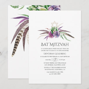 Mystieke Boho Succulenten Bat Mitzvah Kaart