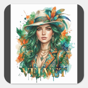 Mystieke Boho Vrouw Portret Fantasy Kunst T-shirt  Vierkante Sticker
