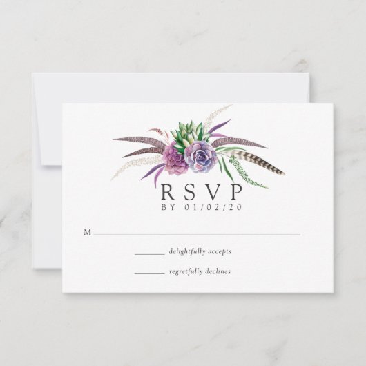 Mystieke Boho Waterverf Succulent Bruiloft RSVP Kaartje (Voorkant)