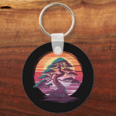 Mystieke Bonsai Tree - Retro Sunset Esthetisch Sleutelhanger (Voorkant)
