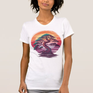 Mystieke Bonsai Tree - Retro Sunset Esthetisch T-shirt