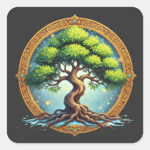 Mystieke Boom des Levens Gouden Filigraan Spiritue Vierkante Sticker