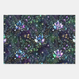Mystieke Bos Edelstenen Print Platte Wrap Inpakpapier Vel
