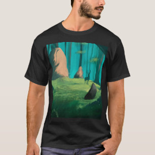 Mystieke bos herten illustratie Groenblauwe natuur T-shirt