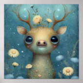 Mystieke bos herten wanddecor | Bloemrijke kinderk Poster (Voorkant)