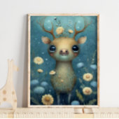 Mystieke bos herten wanddecor | Bloemrijke kinderk Poster