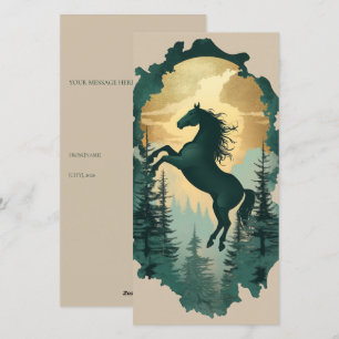 Mystieke Bos Paard Cadeautag — Smaragd & Goud Feestdagenkaart