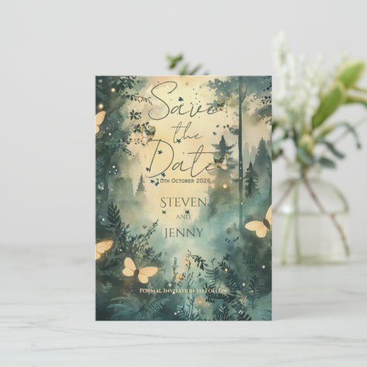 Mystieke/Bos Save the Date Uitnodiging (Staand voorkant)