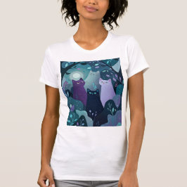 Mystieke Boskatten Kunst Whimsical Nacht Kat T-shirt