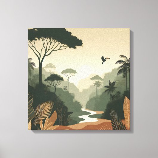 Mystieke bosmuurkunst – Weelderig groen landschap Canvas Afdruk (Voorkant)