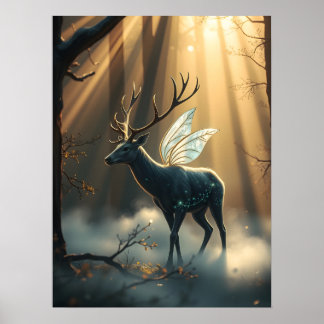 Mystieke bosree met feeënvleugels poster