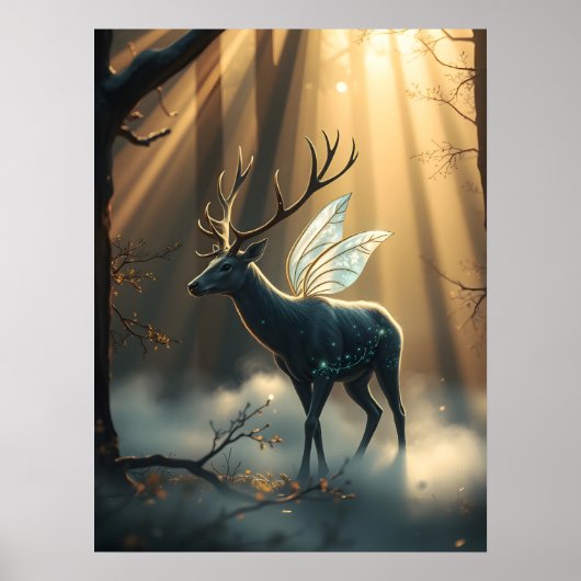 Mystieke bosree met feeënvleugels poster (Voorkant)