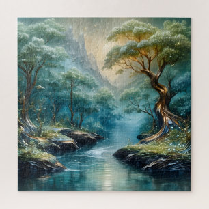 Mystieke Bosrivier onder Maanlicht Legpuzzel
