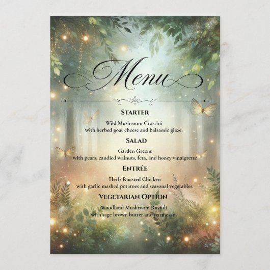 Mystieke Bosweide Magische Trouwtafel Menu (Voorkant)