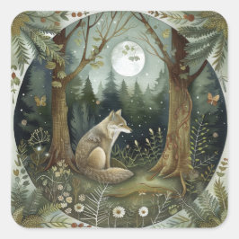 Mystieke boswolf vierkante sticker