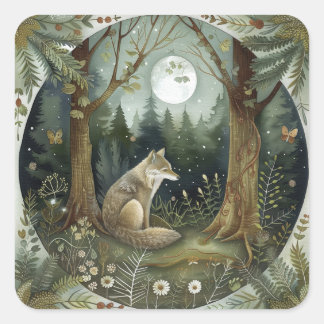 Mystieke boswolf vierkante sticker
