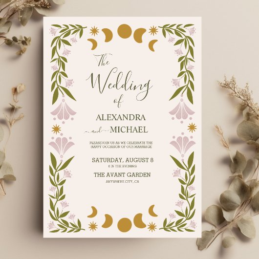 mystieke botanische bruiloft kaart