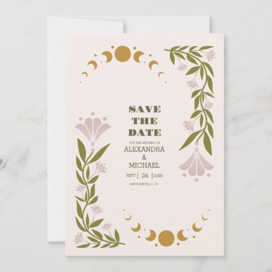  mystieke botanische bruiloft save the date (Voorkant)