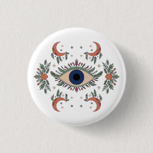 Mystieke boze oog en halve maan hemels ronde button 3,2 cm