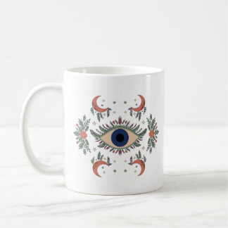 Mystieke boze oog en halve maan hemels wit  koffiemok