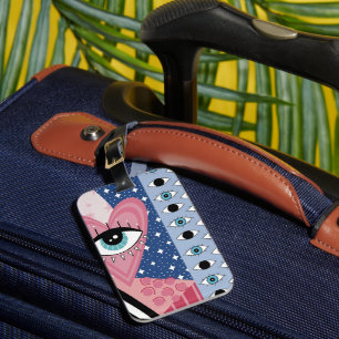 Mystieke Boze Oog Hart Pop Art Retro Hemels Bagagelabel
