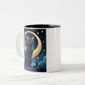 Mystieke Cat Mok – Celestial Night Design met Moo (Voorkant links)