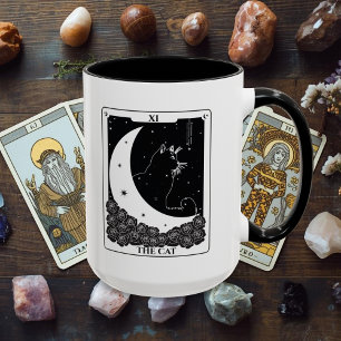 Mystieke Cat Tarot Kaart Zwart-wit Mok