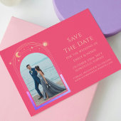 Mystieke Chic Fuchsia Roze Ster Maan Foto Ruimte Save The Date