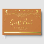 Mystieke Chic Gouden Zon Maan Sterren Huwelijk Gastenboek (Voorkant)