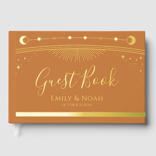 Mystieke Chic Gouden Zon Maan Sterren Huwelijk Gastenboek (Voorkant)