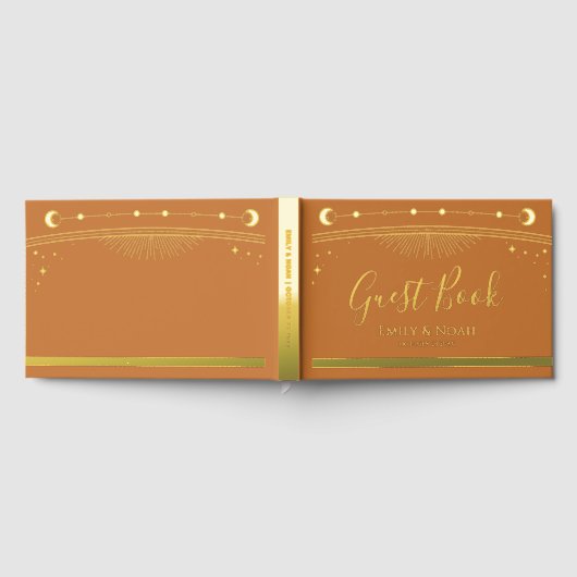 Mystieke Chic Gouden Zon Maan Sterren Huwelijk Gastenboek (Volledig)