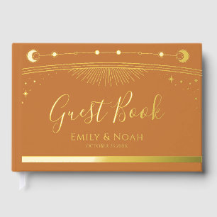 Mystieke Chic Gouden Zon Maan Sterren Huwelijk Gastenboek