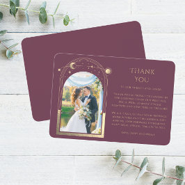 Mystieke Chic Pruim Goud Ster Maan Foto Bruiloft Bedankkaart