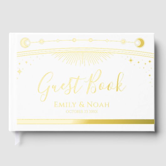 Mystieke Chic Witte Zon Maan Sterren Huwelijk Gastenboek (Voorkant)