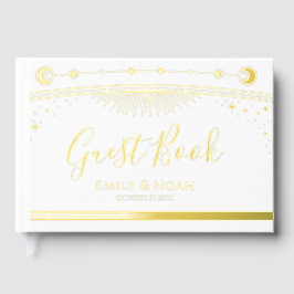 Mystieke Chic Witte Zon Maan Sterren Huwelijk Gastenboek