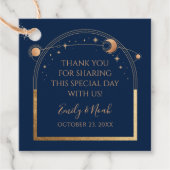 Mystieke Chique Blauw Goud Zon Maan Sterren Bruilo Bedankjes Labels (Voorkant)