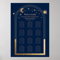 Mystieke Chique Blauw Goud Zon Maan Sterren Bruilo