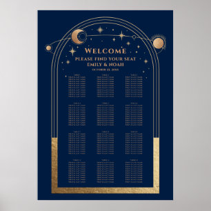Mystieke Chique Blauw Goud Zon Maan Sterren Bruilo Poster