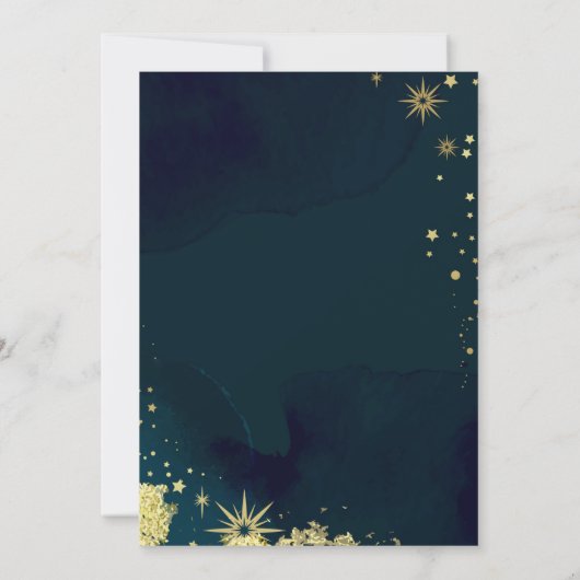 Mystieke Chique Blauw Gouden Ster Maan Bruiloft Kaart (Achterkant)