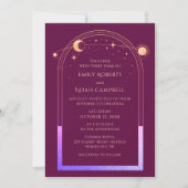 Mystieke Chique Fuchsia Gouden Ster Maan Fotoruimt Kaart (Voorkant)