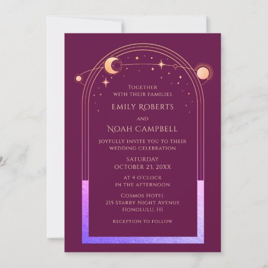 Mystieke Chique Fuchsia Gouden Ster Maan Fotoruimt Kaart (Voorkant)