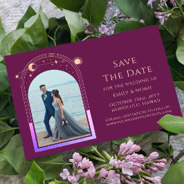 Mystieke Chique Fuchsia Gouden Ster Maan Fotoruimt Save The Date