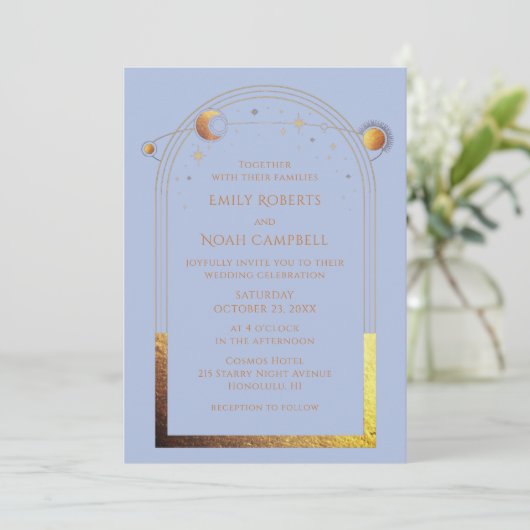 Mystieke Chique Pastel Blauwe Ster Maan Fotoruimte Kaart (Staand voorkant)