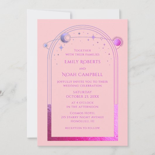 Mystieke Chique Roze Paarse Star Moon Fotoruimte Kaart (Voorkant)