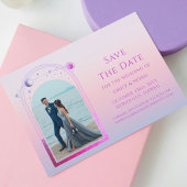 Mystieke Chique Zonsondergang Roze Ster Maan Fotor Save The Date