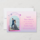 Mystieke Chique Zonsondergang Roze Ster Maan Fotor Save The Date (Voorkant)